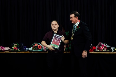 Rihara Norgrove-Rangihuna - Receiving Horowhenua Youth Excellence Scholarships for Arts & Culture.