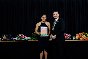 Tonga Ngaluafe - Receiving Horowhenua Youth Excellence Scholarships for Community Service.