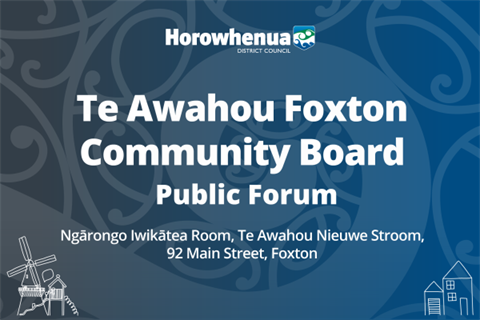Te Awahou Foxton Community Board Meeting Public Forum event thumbnail image.