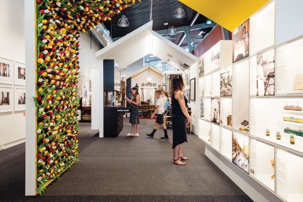 Inside Te Awahou Nieuwe Stroom - a multi-cultural, multi-purpose visitor and community hub in Foxton.