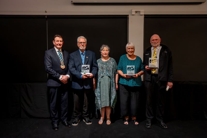 Civic and Youth Excellence Awards 2025 - Civic Honours recipients with Mayor Bernie, (from left to right) Wayne and Debra Kaye, Mary Davis and Jeffrey Paulin.