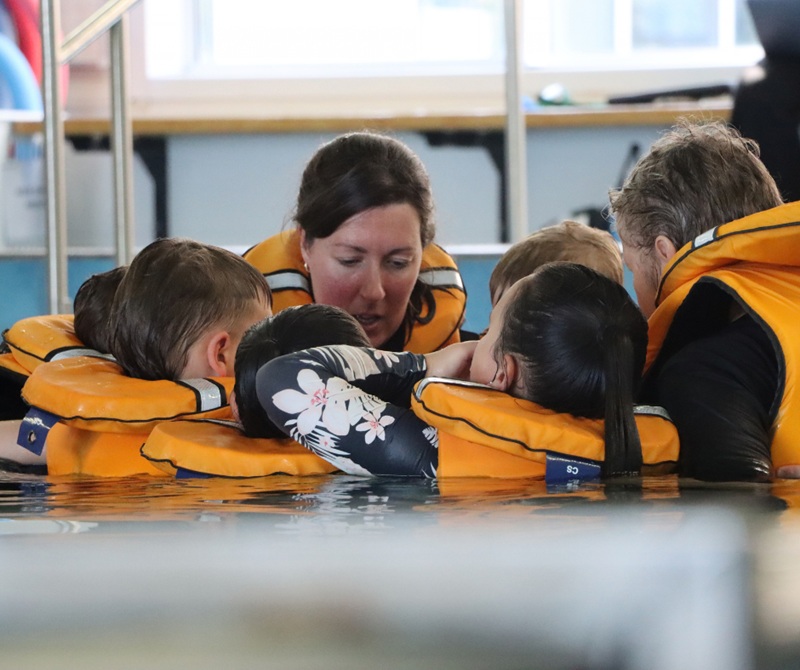 Aquatics Programmes and Events Supervisor Rhona Watt with participants from the Junior Skippers Course held at the Levin Aquatic Centre.