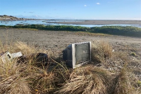 E-Waste Recycling - TV on Hokio Beach.