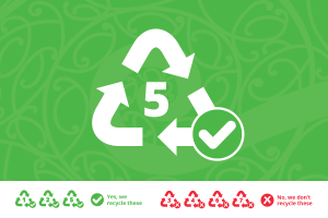 Plastics that have a recycling number 5, can be placed in your recycling wheelie bin.