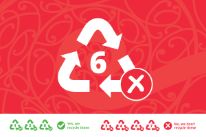 Plastics that have a recycling number 6 can't be recycled. Please place in your rubbish bag instead.