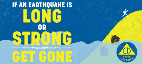 Civil Defence Earthquake Long or Strong Get Gone banner.